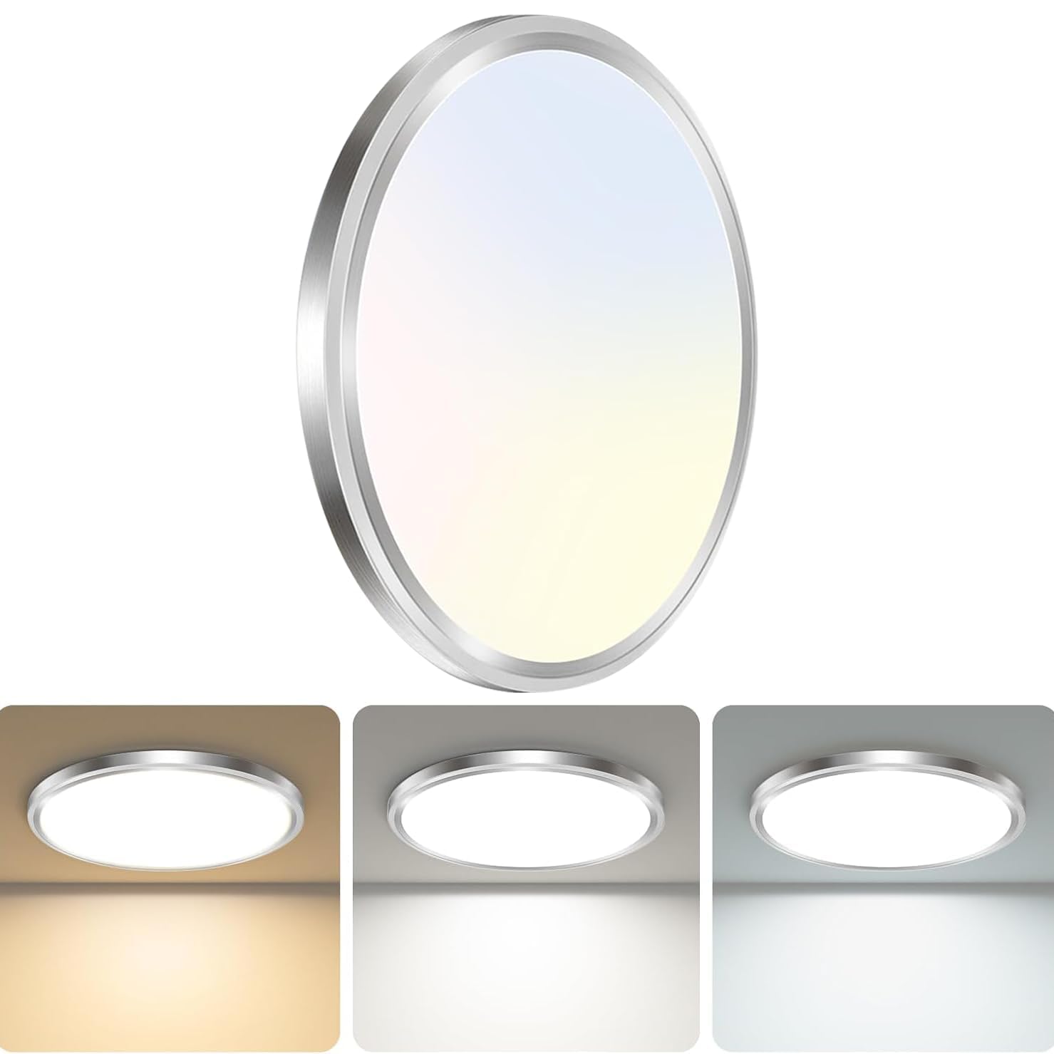 zemty 6Pack 12-Inch LED Flush Mount Ceiling Lights, 24W 3200Lumens 5 CCT Adjustable (3000K-6500K), Round Bright Light Fixture for Bedroom Kitchen Bathroom Hallway Closet(White)