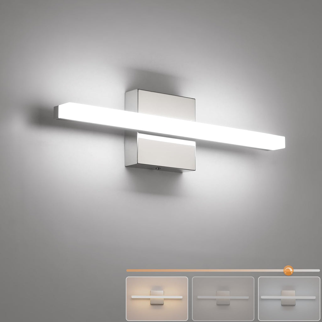 Combuh Modern Bathroom Light Fixtures Over Mirror Vanity Lighting Gentle, 16 Inch 9W Led Chrome Small Restroom Wall Lamps Bar for Bathroom Linear Modernas Lámparas Luces para Baño Cool White 6000K