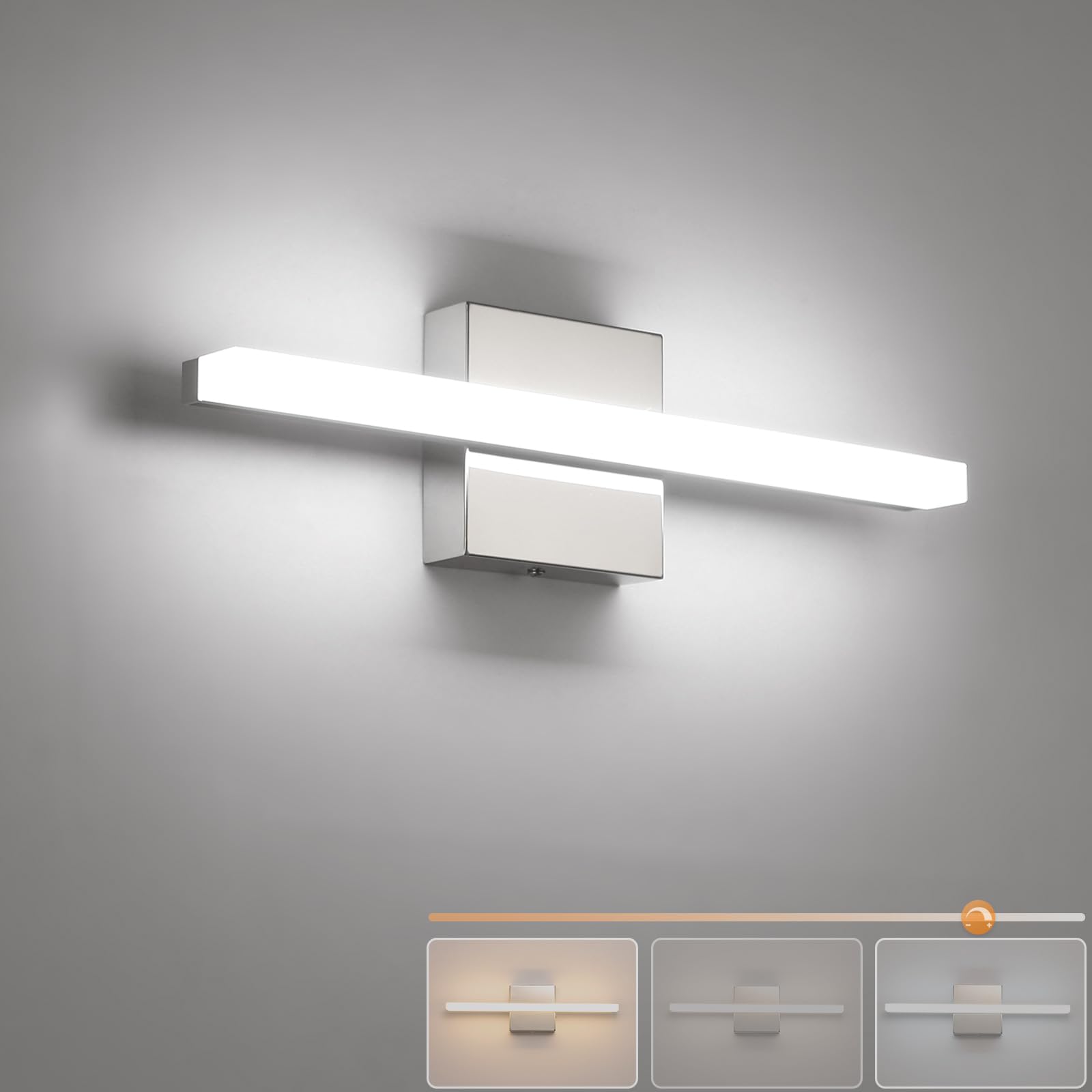 Combuh Modern Bathroom Light Fixtures Over Mirror Vanity Lighting Gentle, 16 Inch 9W Led Chrome Small Restroom Wall Lamps Bar for Bathroom Linear Modernas Lámparas Luces para Baño Cool White 6000K