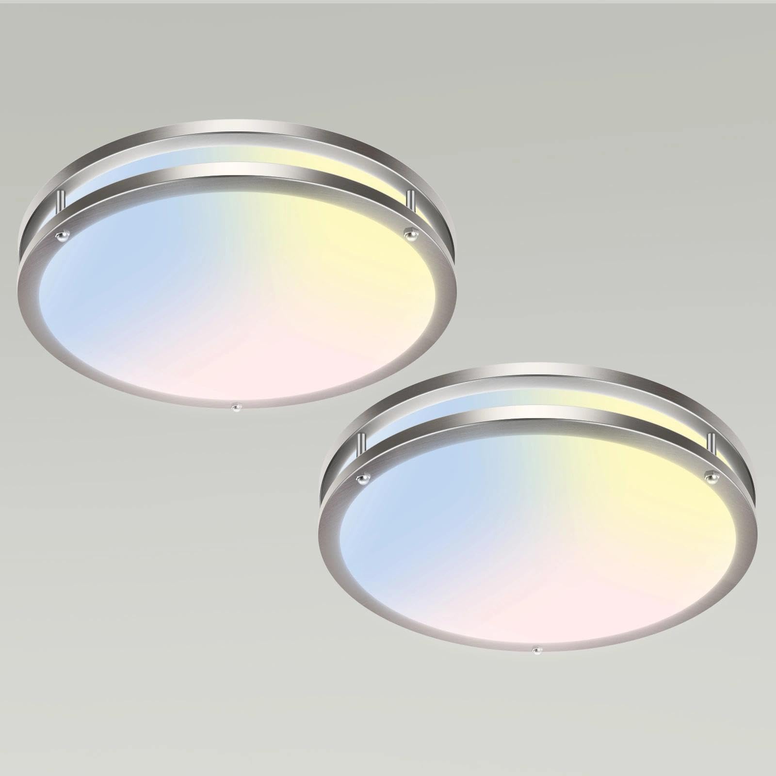 libtit 13-Inch Flush Mount Ceiling Lights, Dimmable 3000K-6500K Adjustable LED Ceiling Light, 24W Round Slim Light Fixture, Brushed Nickel for Kitchen, Bedroom, Bathroom, Hallway-ETL Listed