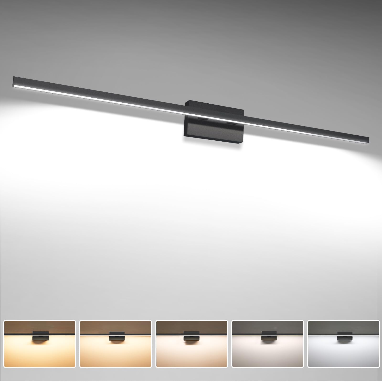 VOLISUN Modern Bathroom Vanity Light 23.6 inch, 14W Dimmable 5CCT Led Bathroom Light Fixture Over Mirror, Black Bar Vanity Light for Bathrooms Mirror Cabinets Bedroom-ETL Certificated