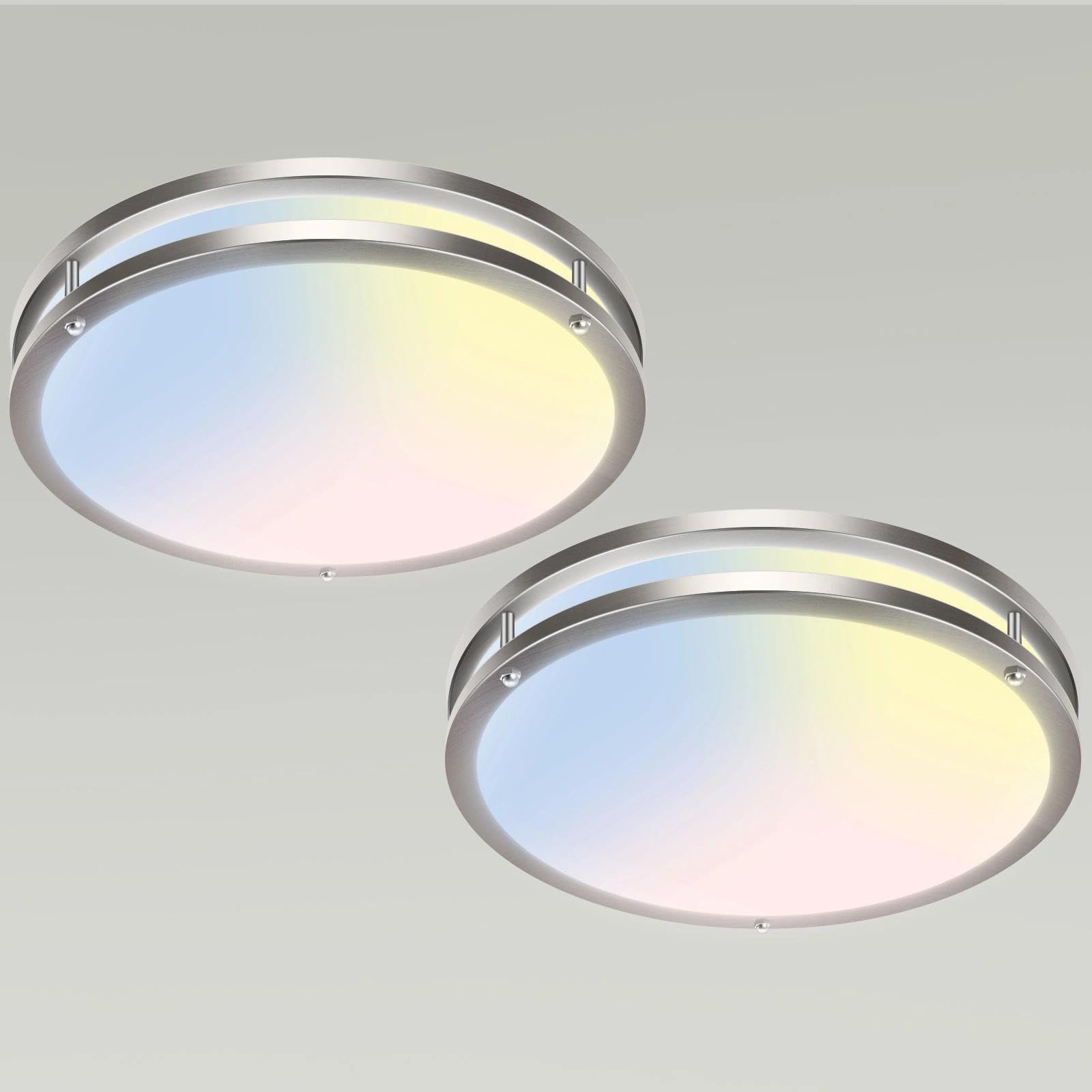 libtit 13-Inch Flush Mount Ceiling Lights, Dimmable 3000K-6500K Adjustable LED Ceiling Light, 24W Round Slim Light Fixture, Brushed Nickel for Kitchen, Bedroom, Bathroom, Hallway-ETL Listed