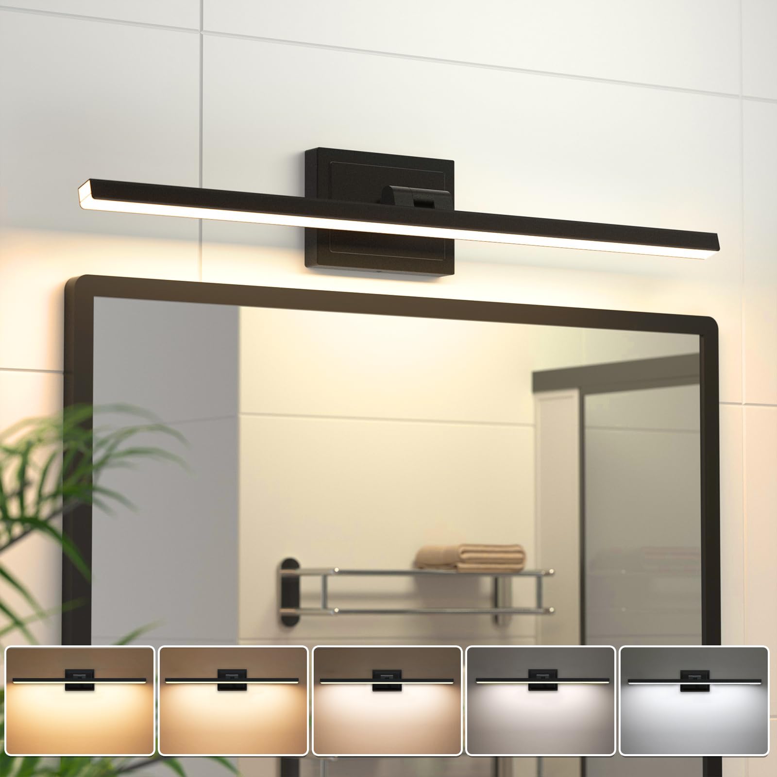 VOLISUN Modern Bathroom Vanity Light 48 inch, Rotatable, 30W Dimmable 5CCT Led Bathroom Light Fixture Over Mirror, Black Bar Vanity Light for Bathroom Mirror Cabinets-ETL Certificated