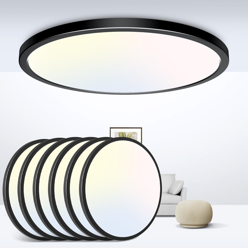 zemty 6Pack 12-Inch LED Flush Mount Ceiling Lights, 24W 3200Lumens 5 CCT Adjustable (3000K-6500K), Round Bright Light Fixture for Bedroom Kitchen Bathroom Hallway Closet(White)