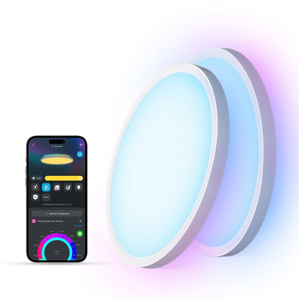 Govee Smart Ceiling Light, RGBIC LED Ceiling Light Fixture, 2400LM Flush Mount Light Fixture, DIY Colors, Works with Alexa, 2700K-6500K Lights for Bedroom, Living Room,12 Inch, 1 Pack (White)