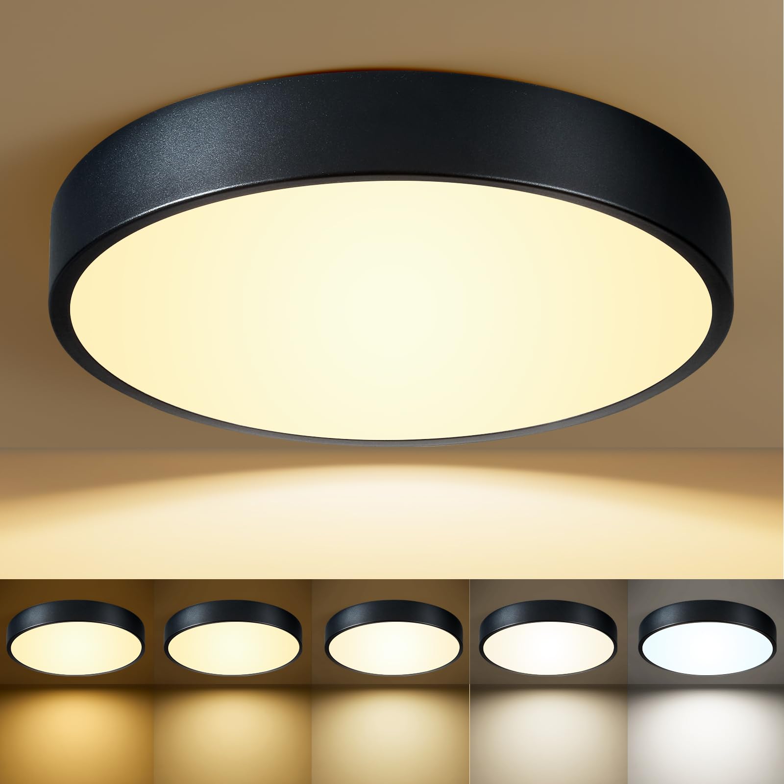 12 Inch Gold Dimmable LED Flush Mount Ceiling Light 24W 5CCT for Bedroom Kitchen Hallway