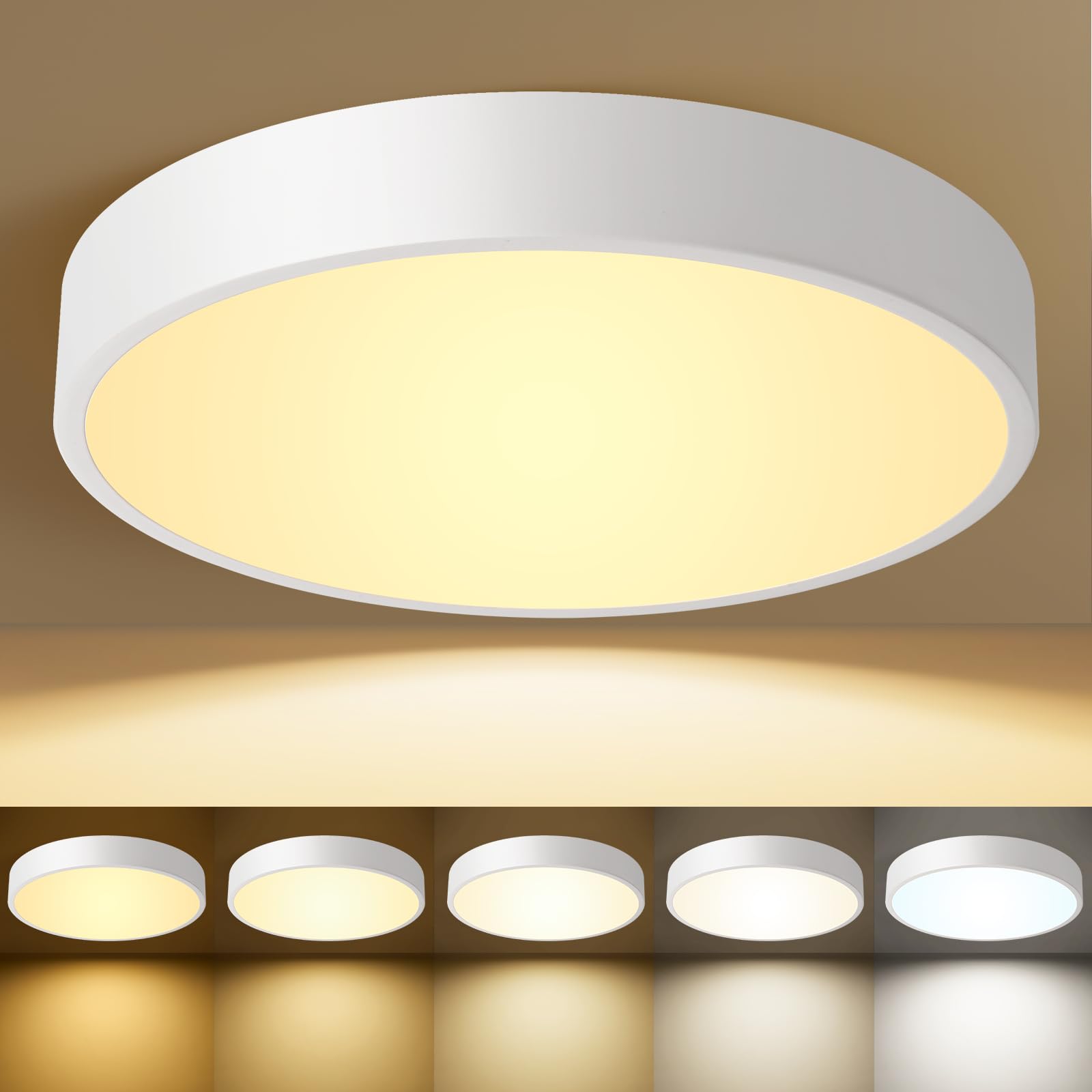 12 Inch Gold Dimmable LED Flush Mount Ceiling Light 24W 5CCT for Bedroom Kitchen Hallway