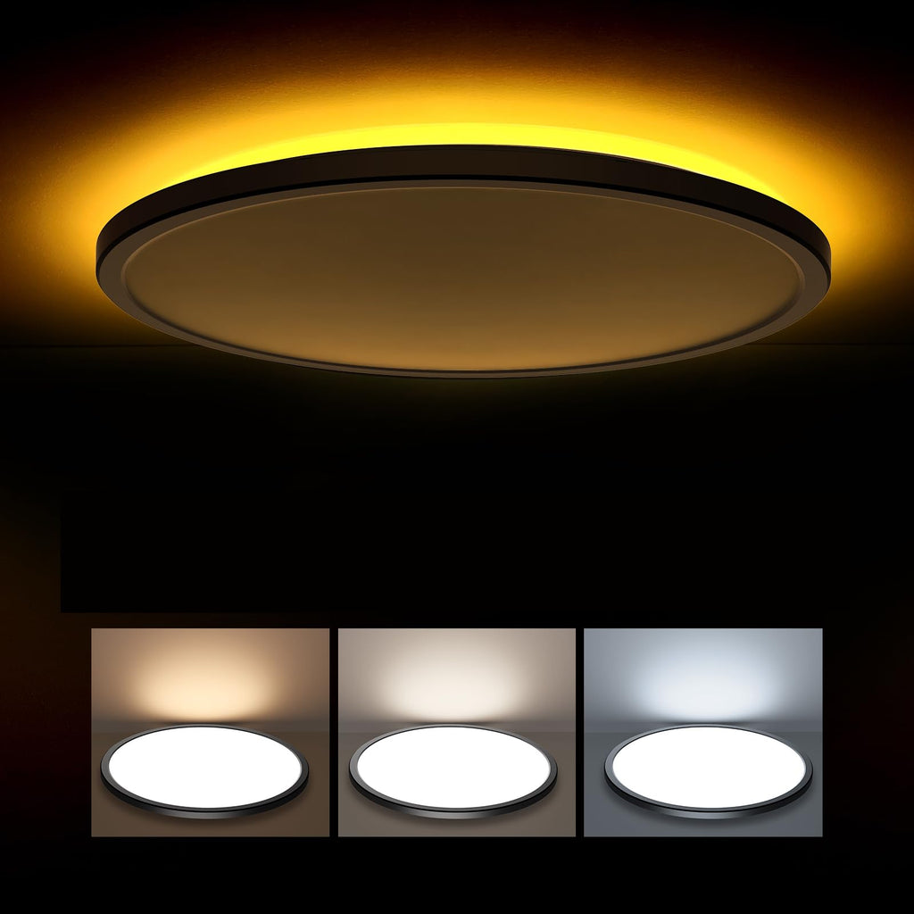 Matane 12 Inch LED Flush Mount Ceiling Light Fixture with Night Light, 24W 2400LM 3000K/4000K/5000K Selectable, Dimmable Ceiling Lights for Bedroom, Dining Room, Kitchen, Round Black