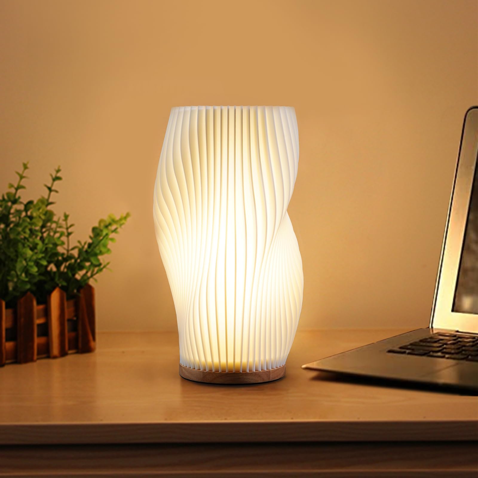 Zenply Novelty Small Table Lamp for Bedroom,Vintage Style Striped Small Night Light Lamp, Mini Bedside Lamp for Living Room Nightstand Small Space Kids Room Living Room Office Dorm (SM), Warm-SM