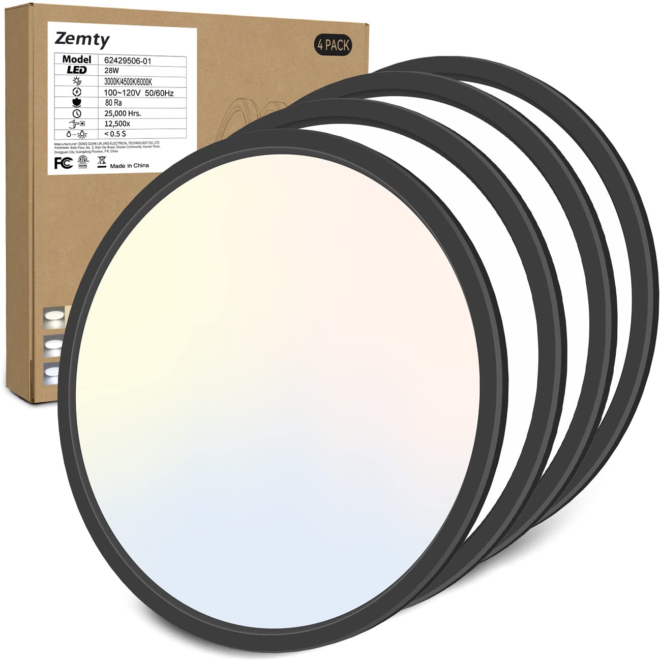zemty 6Pack 12-Inch LED Flush Mount Ceiling Lights, 24W 3200Lumens 5 CCT Adjustable (3000K-6500K), Round Bright Light Fixture for Bedroom Kitchen Bathroom Hallway Closet(White)