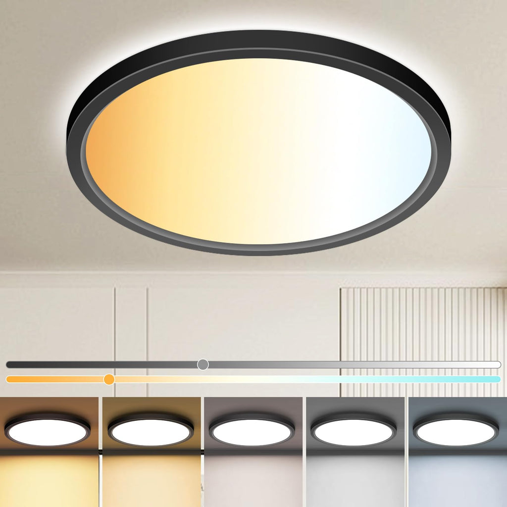 zemty 4Pack LED Flush Mount Ceiling Light, 12 Inch 24W Dimmable Round Ceiling Fixture, Black Low Profile Hardwired Ceiling Lamp for Bedroom, Kitchen, Hallway & Bathroom