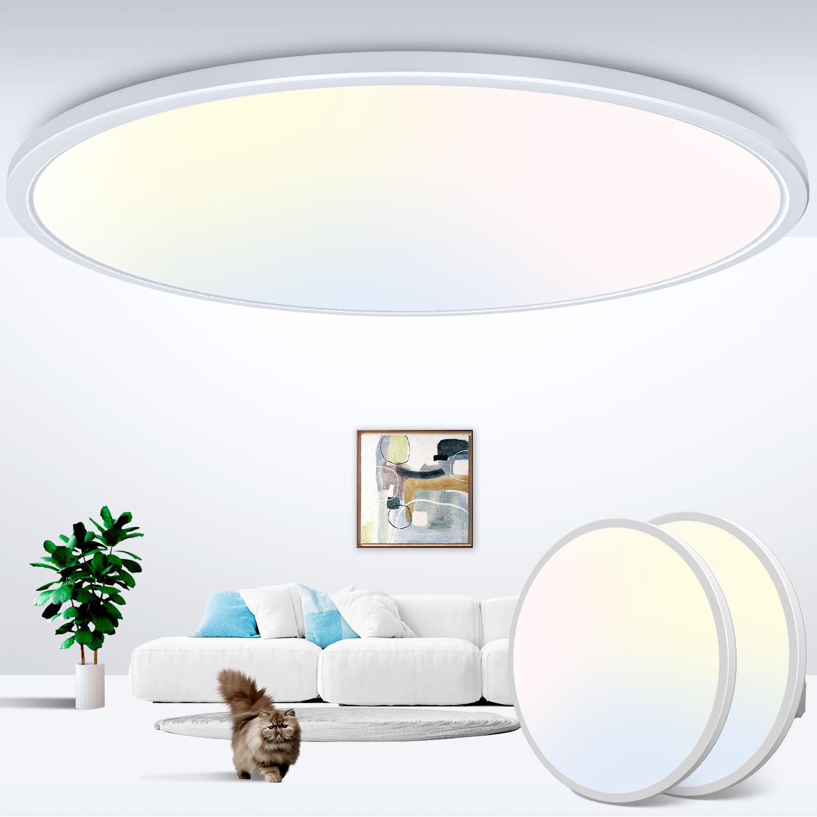 zemty 6Pack 12-Inch LED Flush Mount Ceiling Lights, 24W 3200Lumens 5 CCT Adjustable (3000K-6500K), Round Bright Light Fixture for Bedroom Kitchen Bathroom Hallway Closet(White)