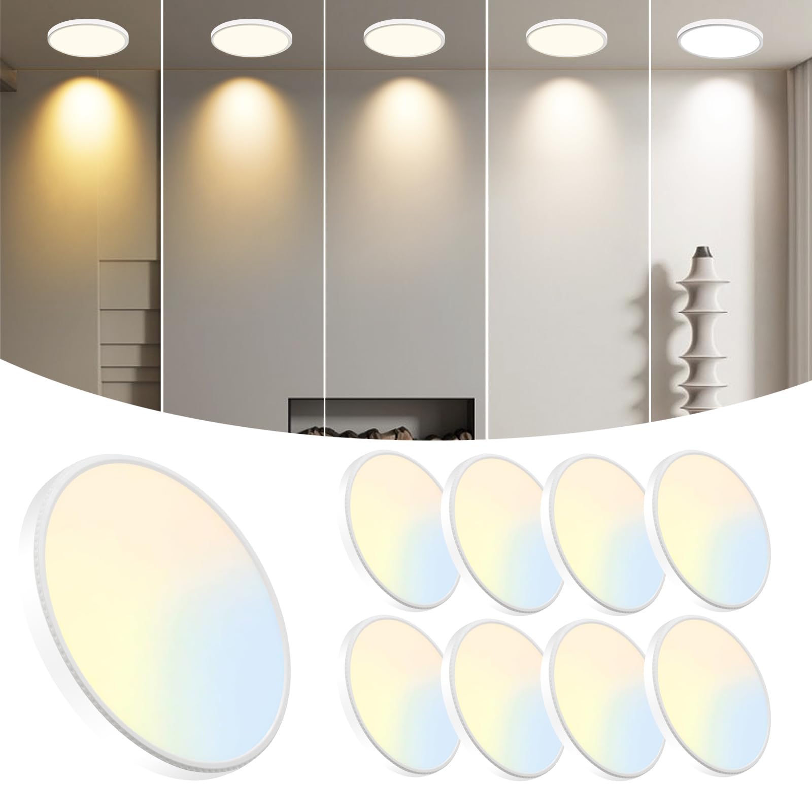 WKONCLDY 6PACK 3200lm LED Flush Mount Ceiling Light, Super Slim 12 inch LED Ceiling Light, 5000K Daylight LED Ceiling Light for Bedroom, Living Room, Dining Room, Garage and Office (White, Six Pack)