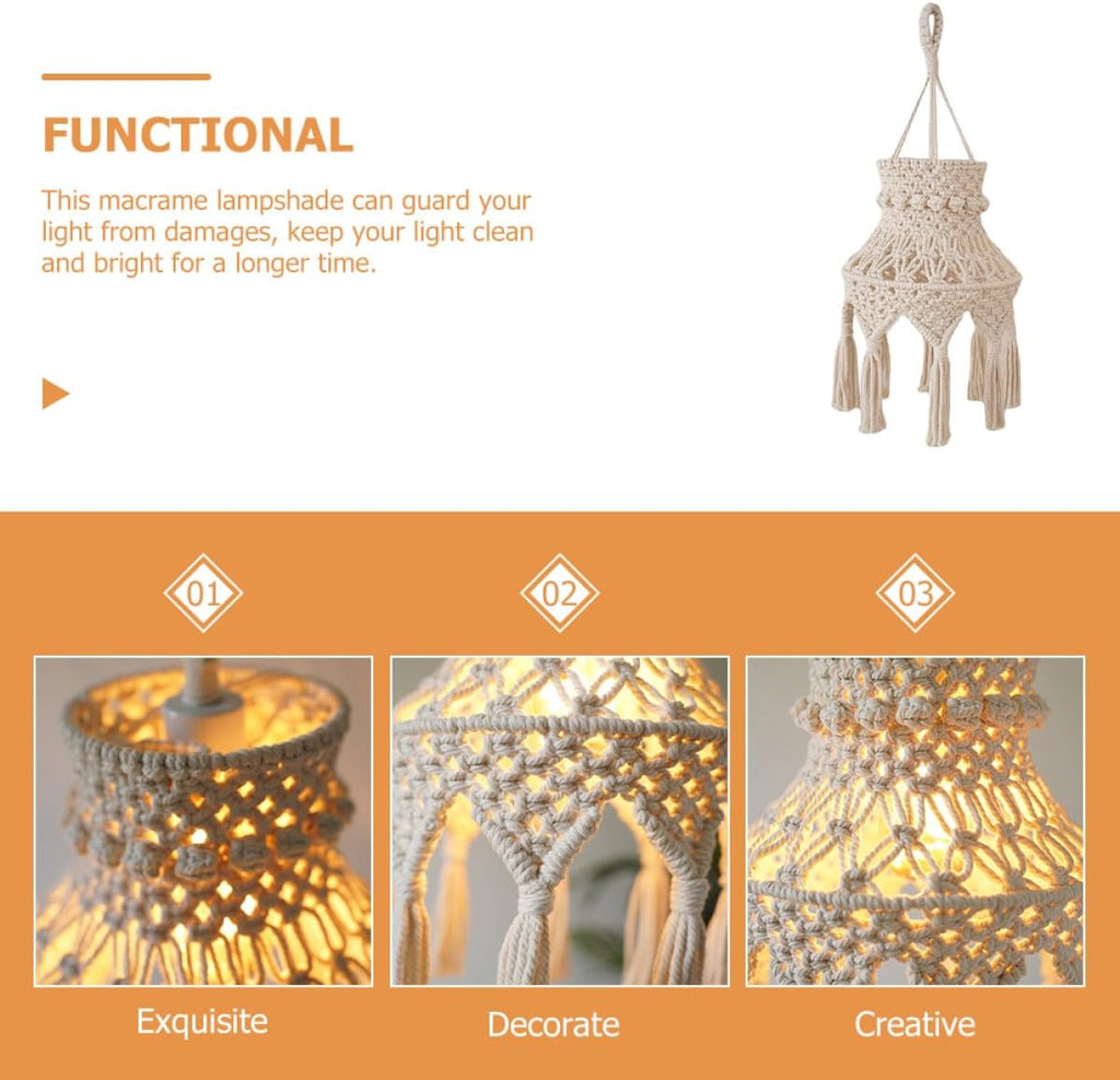Macrame Lamp Shade Bohemian Hanging Lampshade Woven E27 Ceiling Light Cover for Bedroom Living Room Soft Decor