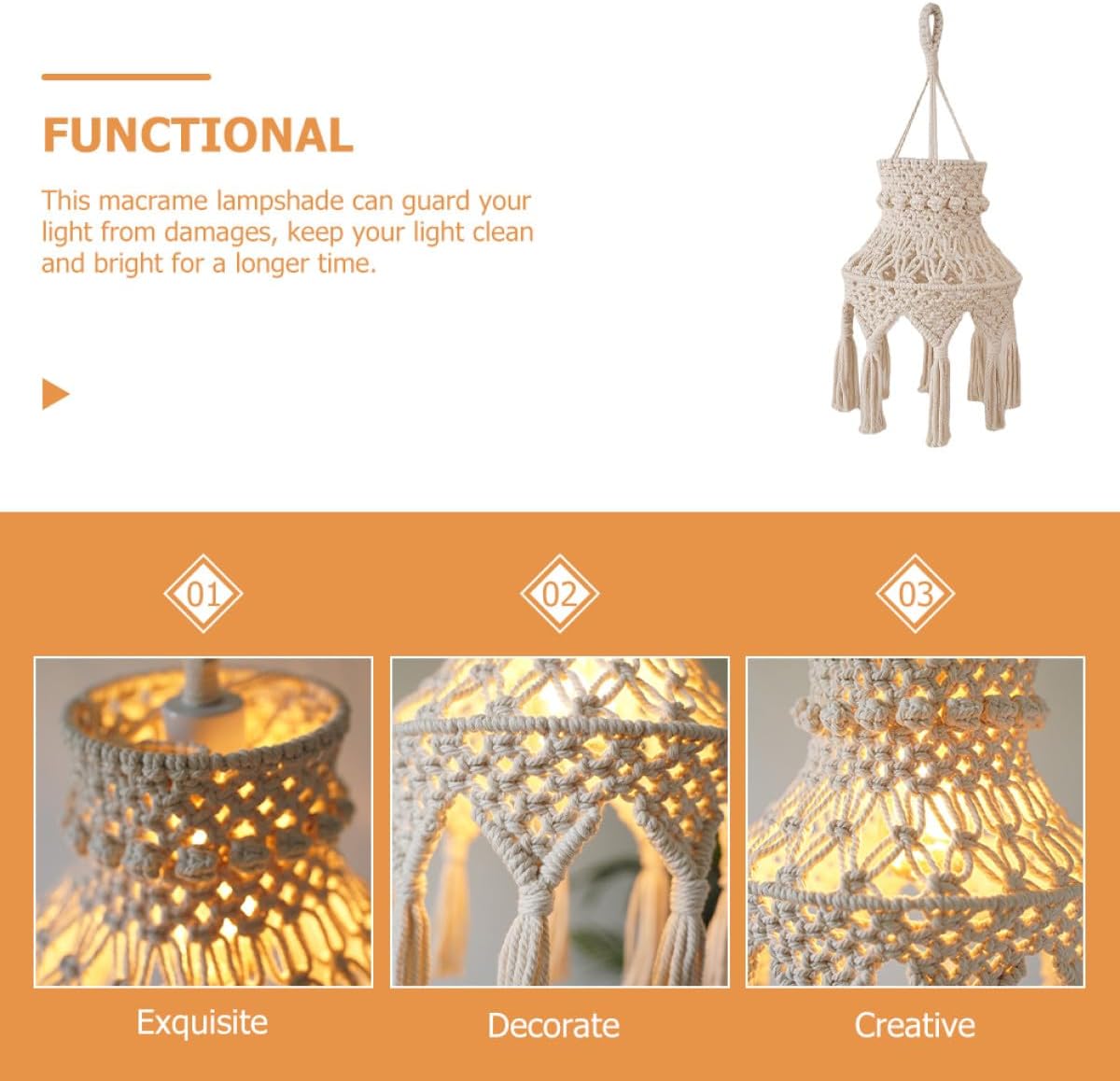 Macrame Lamp Shade Bohemian Hanging Lampshade Woven E27 Ceiling Light Cover for Bedroom Living Room Soft Decor