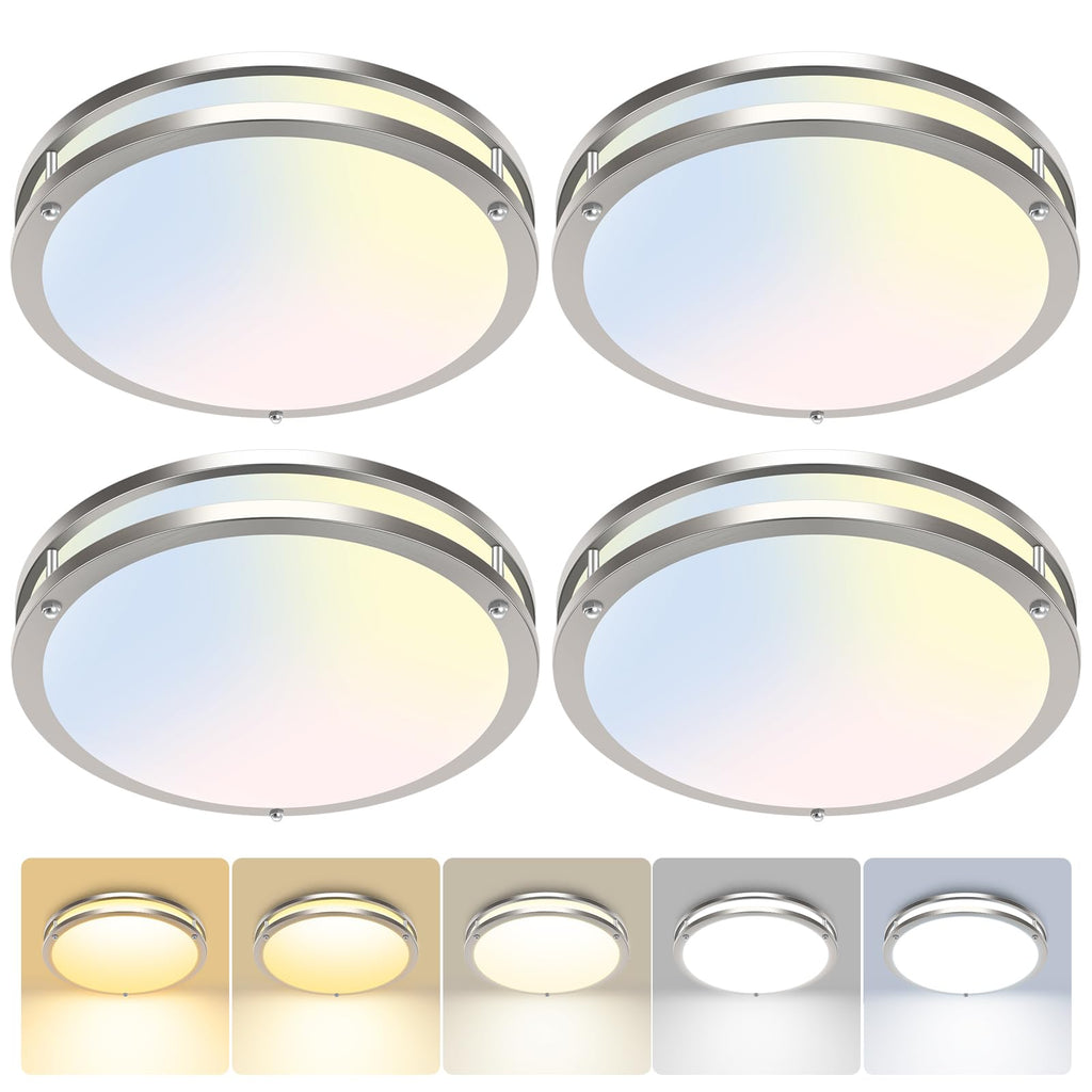 hepside 13inch Flush Mount Ceiling Light Fixture 2 Pack, Dimmable & 5 Color Temperatures Ceiling Light Black, 24W 3000K 3500K 4000K 5000K 6500K Adjustable Ceiling Lamps for Bathroom Bedroom Hallway