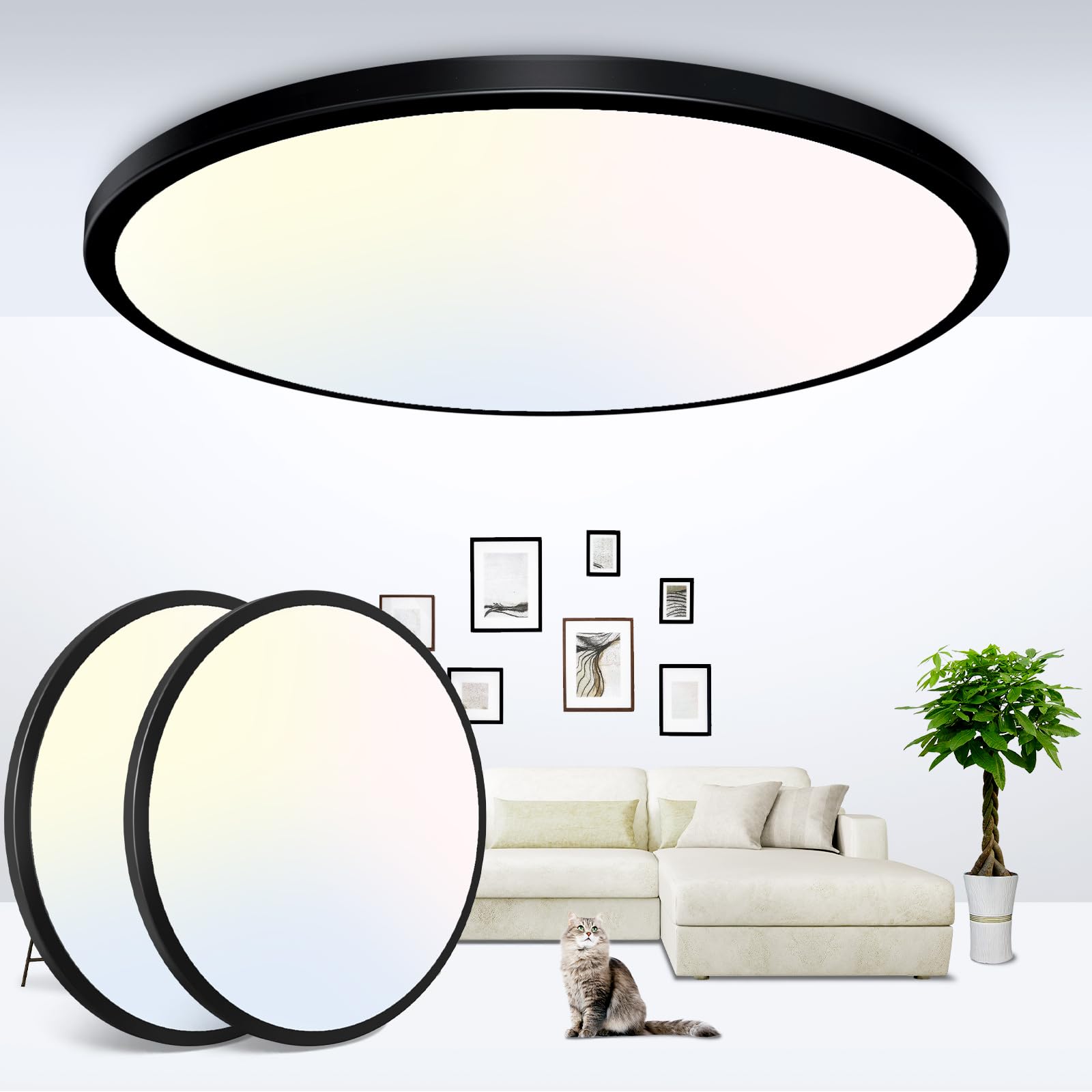 zemty 6Pack 12-Inch LED Flush Mount Ceiling Lights, 24W 3200Lumens 5 CCT Adjustable (3000K-6500K), Round Bright Light Fixture for Bedroom Kitchen Bathroom Hallway Closet(White)