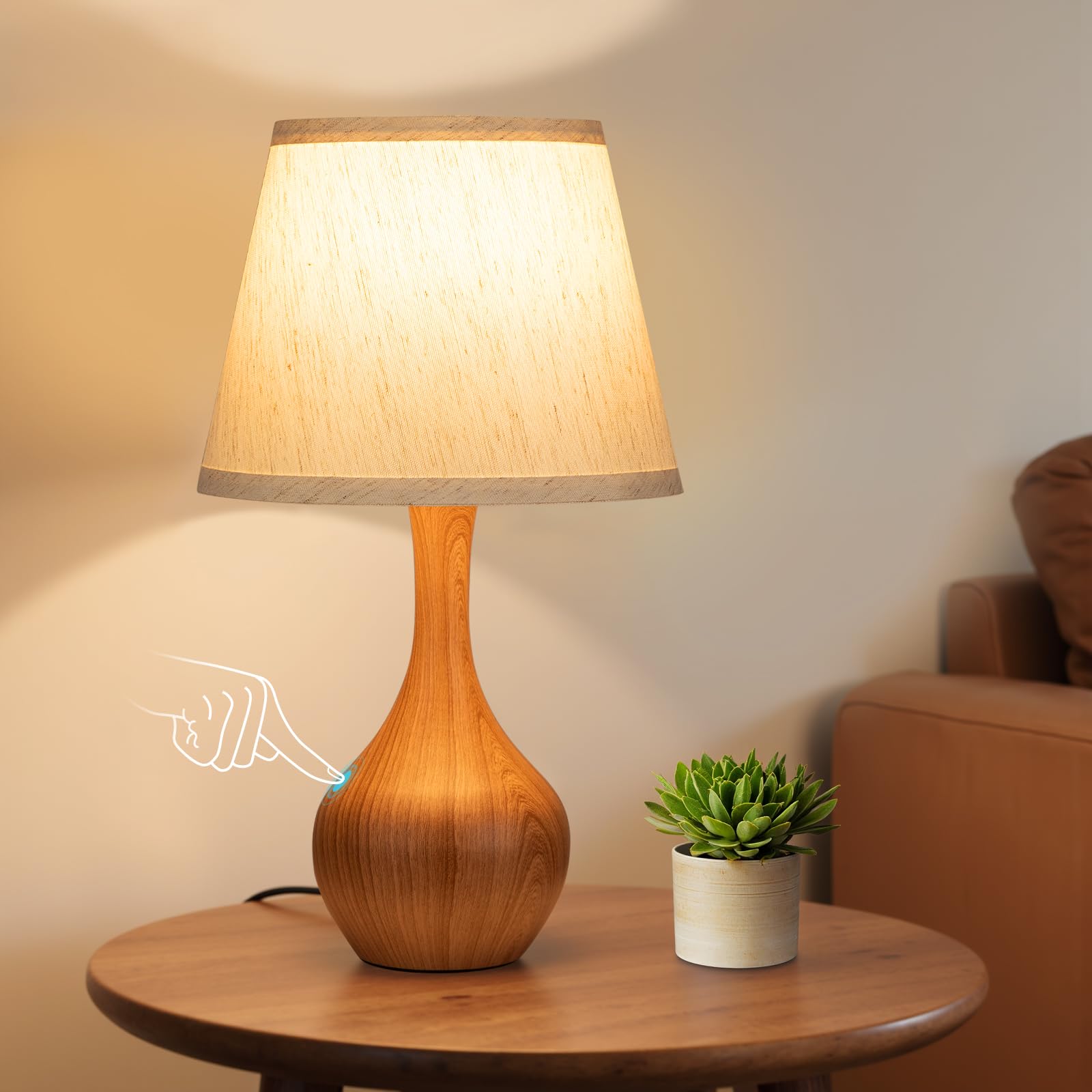 Seealle 16.1" Touch Table Lamps for Nightstand, 3-Way Dimmable Small Bedroom Lamps for Night Stands, Black Bedside Lamps for Living Room, Kids Room, End Table