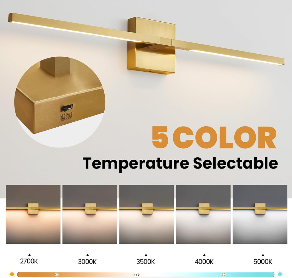 Gold Bathroom Vanity Light Fixtures - 30 inch Rotatable Modern 5CCT LED Vanity Lights for Bathroom Lighting Fixture Over Mirror Dimmable Bathroom Wall Sconce