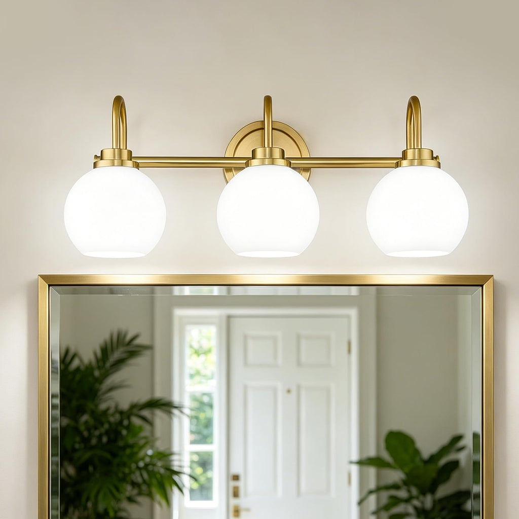 3-Light Black Bathroom Vanity Light with Milky White Glass Globe Shade, Modern Wall Sconce for Mirror Bedroom