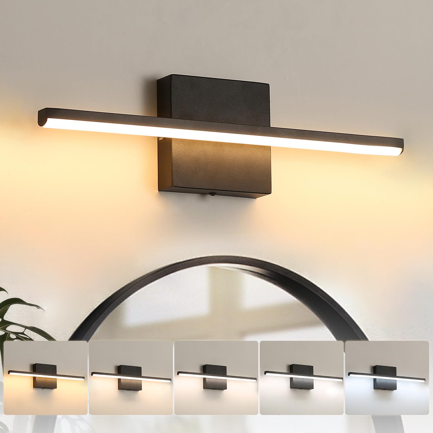 Brushed Gold Vanity Light 16 Inch Modern Bathroom Light Fixtures 14W Wall Vanity Lamp Over Mirror, Dimmable 5CCT LED Wall Sconce for Bedroom Cabinets UL Certificated