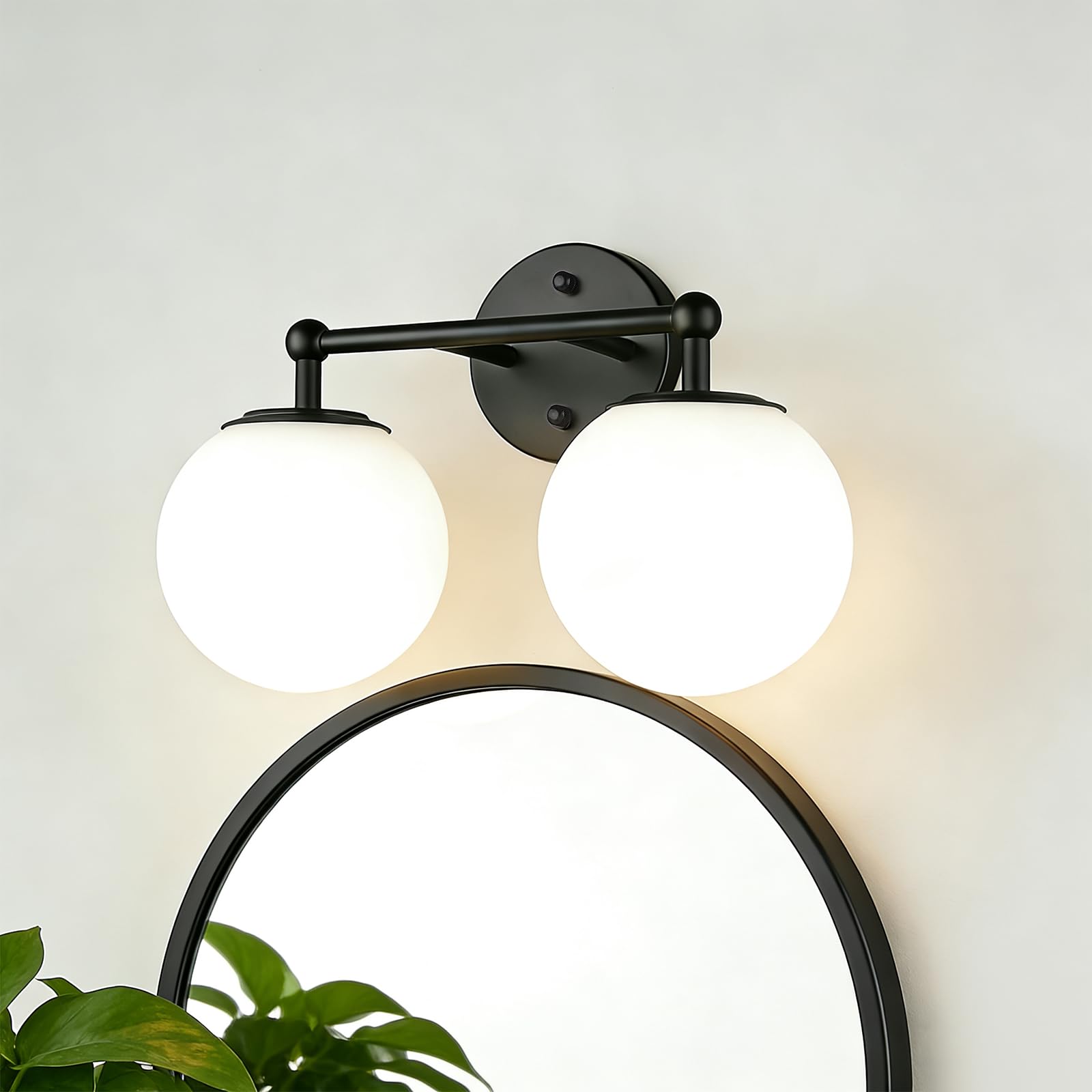 3-Light Black Bathroom Vanity Light with Milky White Glass Globe Shade, Modern Wall Sconce for Mirror Bedroom