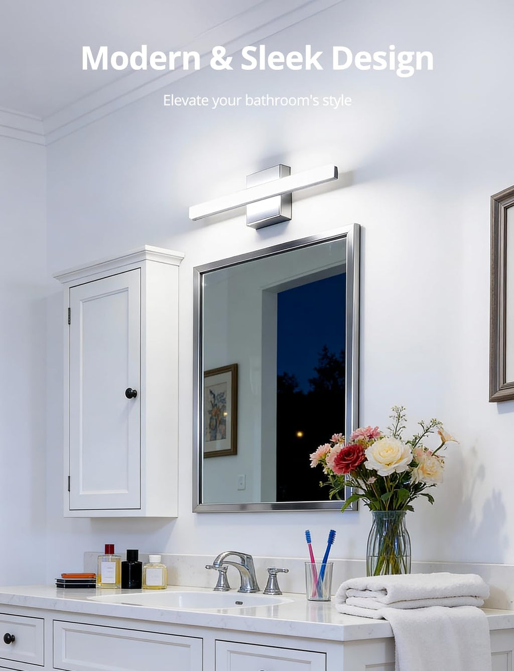 Combuh Modern Bathroom Light Fixtures Over Mirror Vanity Lighting Gentle, 16 Inch 9W Led Chrome Small Restroom Wall Lamps Bar for Bathroom Linear Modernas Lámparas Luces para Baño Cool White 6000K