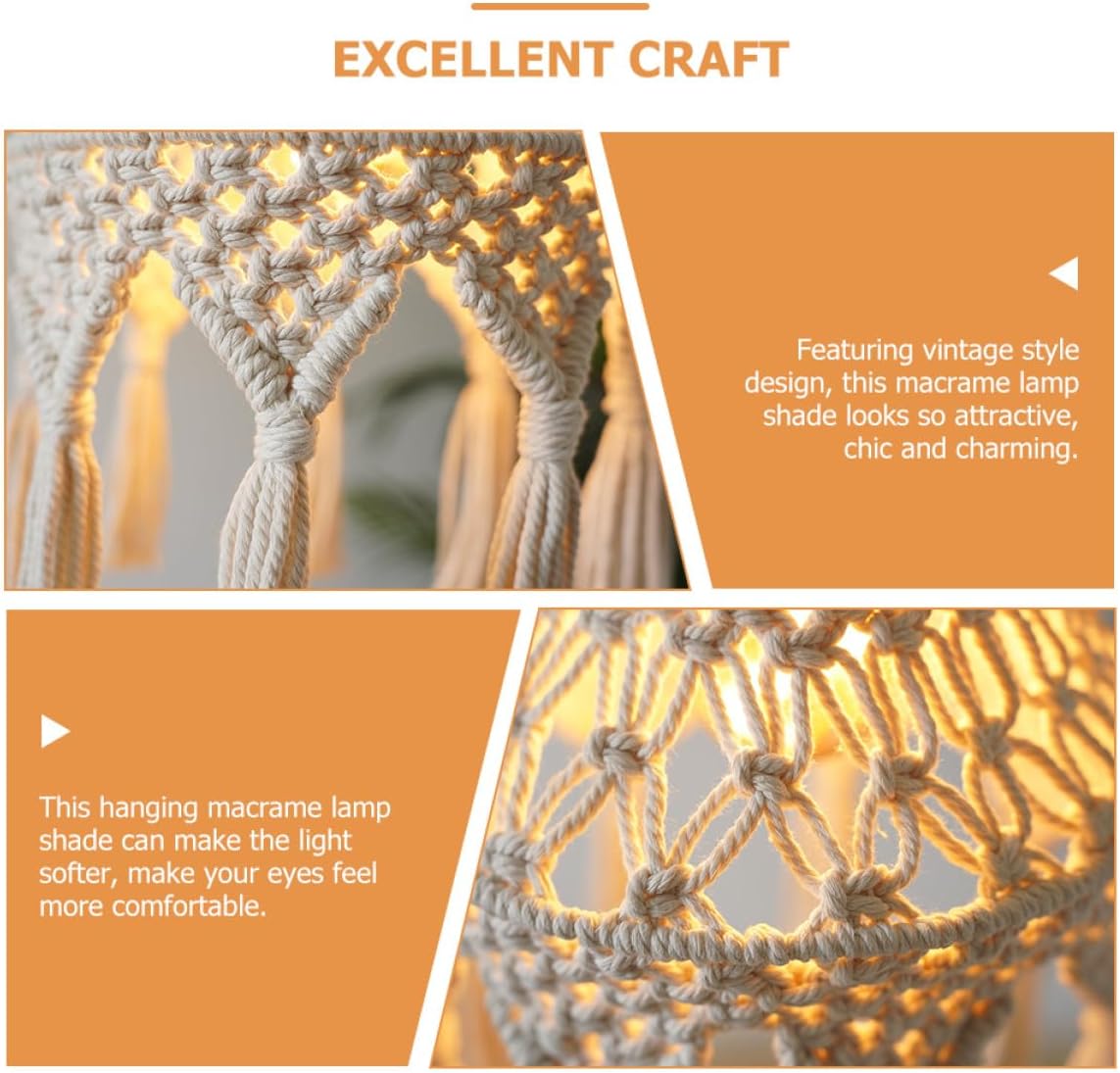 Macrame Lamp Shade Bohemian Hanging Lampshade Woven E27 Ceiling Light Cover for Bedroom Living Room Soft Decor