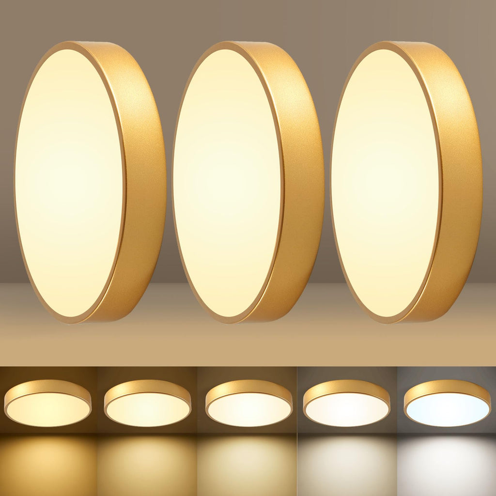 12 Inch Gold Dimmable LED Flush Mount Ceiling Light 24W 5CCT for Bedroom Kitchen Hallway