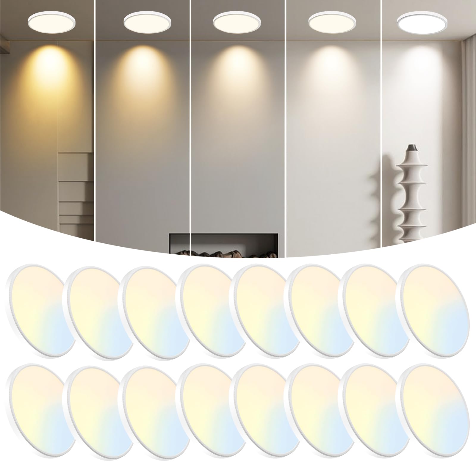 WKONCLDY 6PACK 3200lm LED Flush Mount Ceiling Light, Super Slim 12 inch LED Ceiling Light, 5000K Daylight LED Ceiling Light for Bedroom, Living Room, Dining Room, Garage and Office (White, Six Pack)