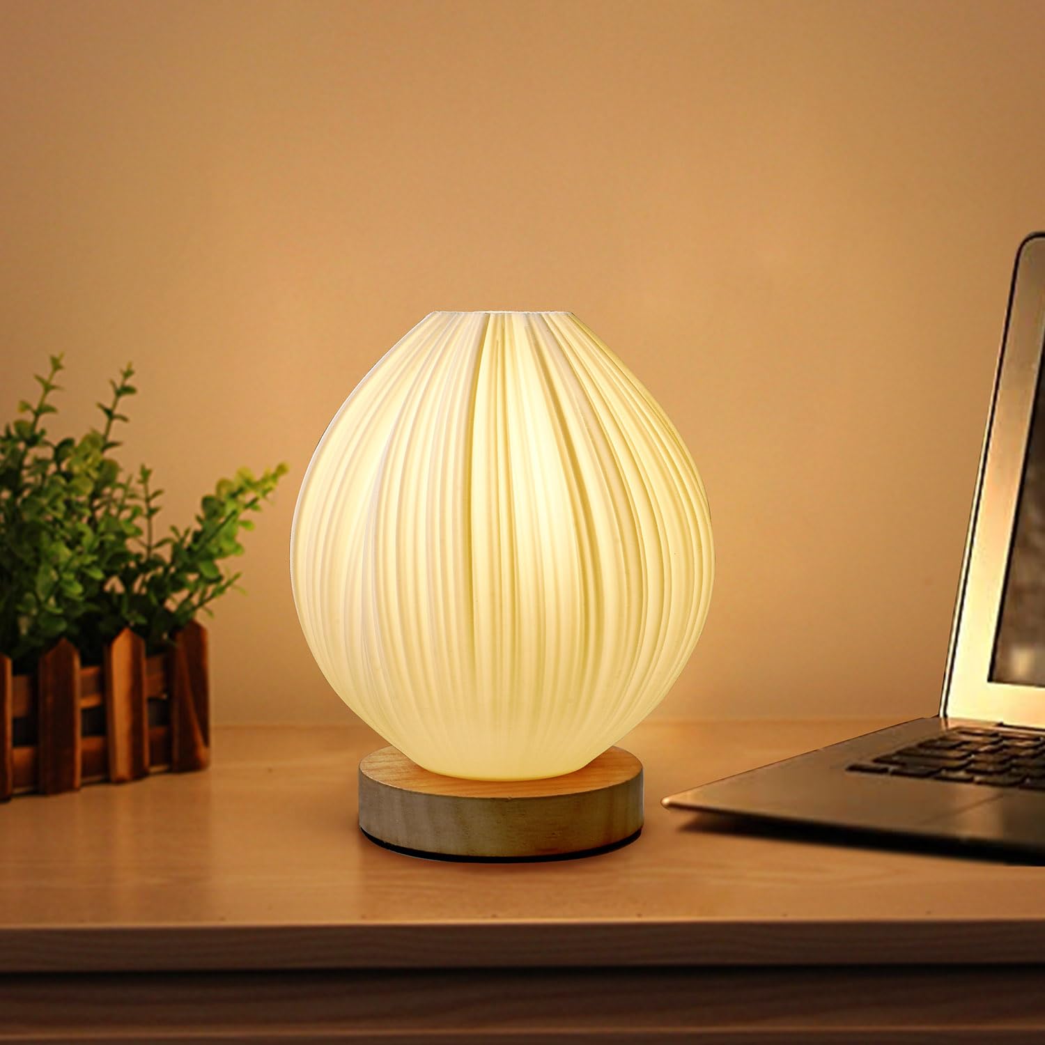 Zenply Novelty Small Table Lamp for Bedroom,Vintage Style Striped Small Night Light Lamp, Mini Bedside Lamp for Living Room Nightstand Small Space Kids Room Living Room Office Dorm (SM), Warm-SM