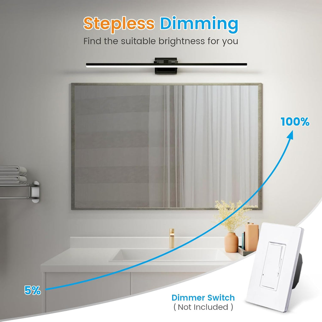 VOLISUN Modern Bathroom Vanity Light 48 inch, Rotatable, 30W Dimmable 5CCT Led Bathroom Light Fixture Over Mirror, Black Bar Vanity Light for Bathroom Mirror Cabinets-ETL Certificated