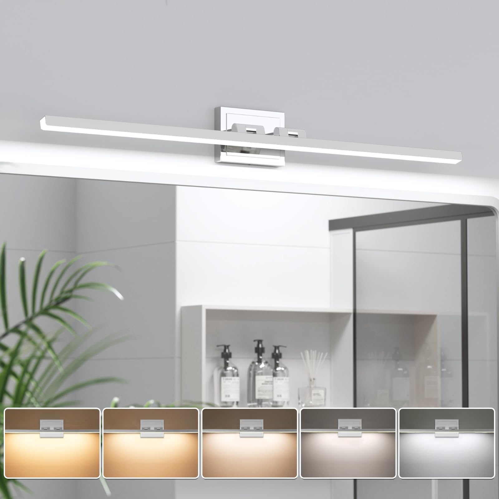 VOLISUN Modern Bathroom Vanity Light 48 inch, Rotatable, 30W Dimmable 5CCT Led Bathroom Light Fixture Over Mirror, Black Bar Vanity Light for Bathroom Mirror Cabinets-ETL Certificated