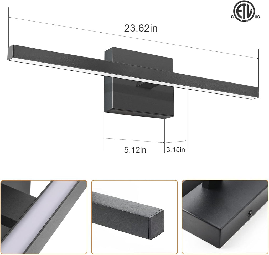 VOLISUN Modern Bathroom Vanity Light 23.6 inch, 14W Dimmable 5CCT Led Bathroom Light Fixture Over Mirror, Black Bar Vanity Light for Bathrooms Mirror Cabinets Bedroom-ETL Certificated