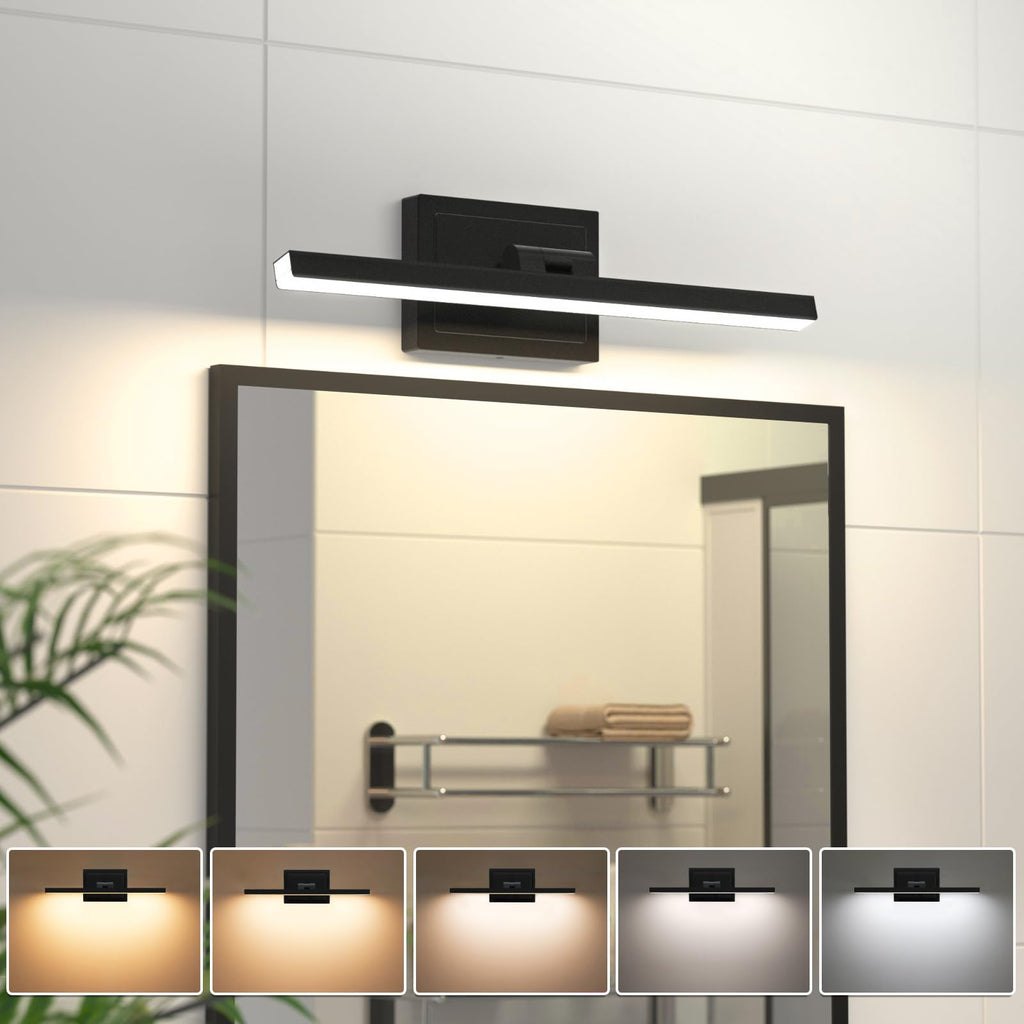 VOLISUN Modern Bathroom Vanity Light 48 inch, Rotatable, 30W Dimmable 5CCT Led Bathroom Light Fixture Over Mirror, Black Bar Vanity Light for Bathroom Mirror Cabinets-ETL Certificated