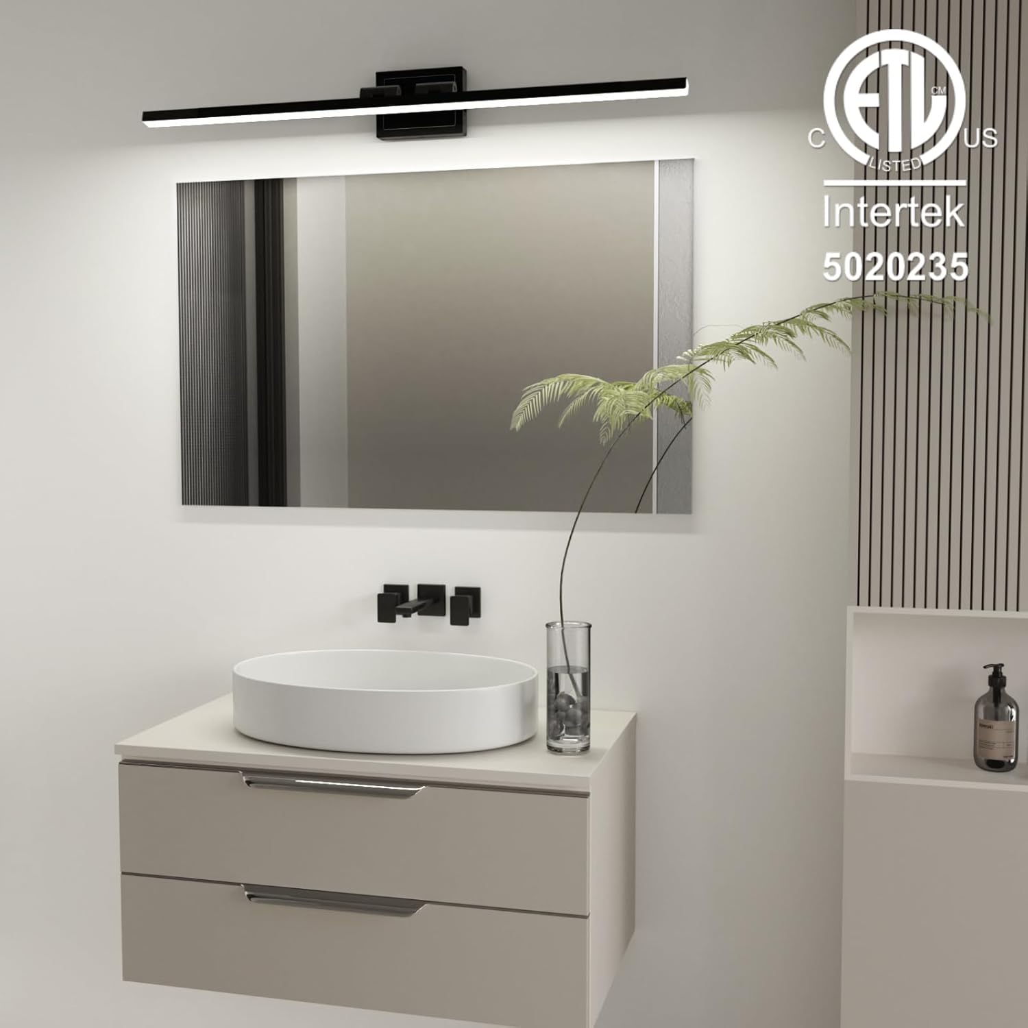 VOLISUN Modern Bathroom Vanity Light 48 inch, Rotatable, 30W Dimmable 5CCT Led Bathroom Light Fixture Over Mirror, Black Bar Vanity Light for Bathroom Mirror Cabinets-ETL Certificated