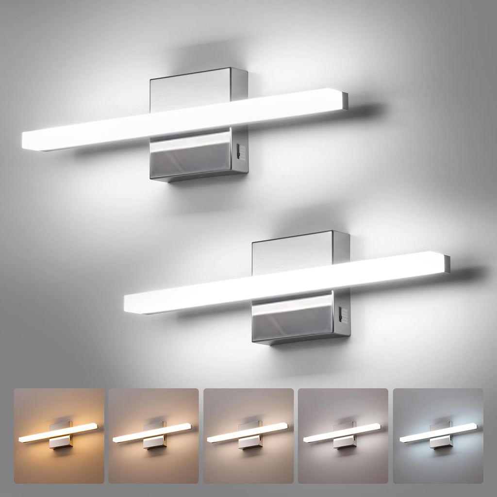 Combuh Modern Bathroom Light Fixtures Over Mirror Vanity Lighting Gentle, 16 Inch 9W Led Chrome Small Restroom Wall Lamps Bar for Bathroom Linear Modernas Lámparas Luces para Baño Cool White 6000K