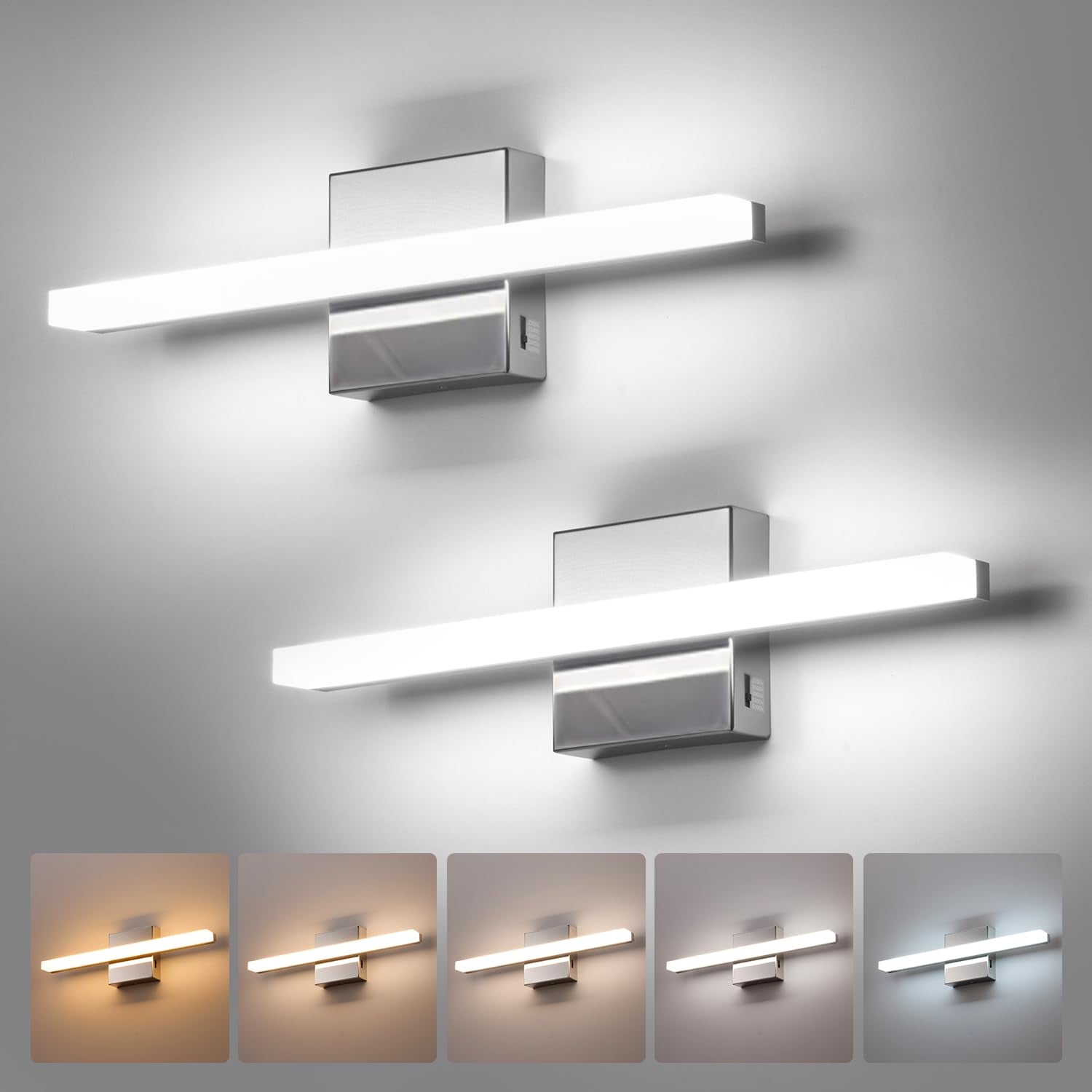 Combuh Modern Bathroom Light Fixtures Over Mirror Vanity Lighting Gentle, 16 Inch 9W Led Chrome Small Restroom Wall Lamps Bar for Bathroom Linear Modernas Lámparas Luces para Baño Cool White 6000K