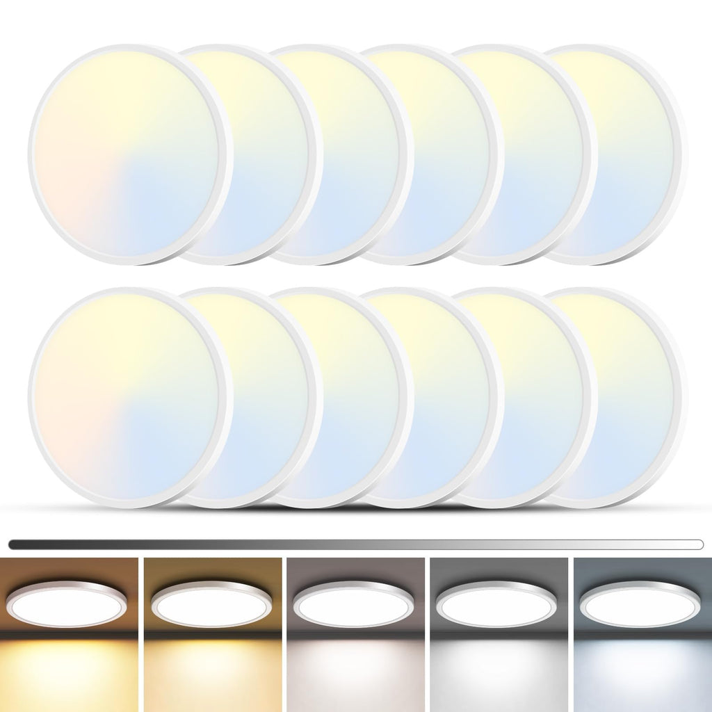zemty 4Pack LED Flush Mount Ceiling Light, 12 Inch 24W Dimmable Round Ceiling Fixture, Black Low Profile Hardwired Ceiling Lamp for Bedroom, Kitchen, Hallway & Bathroom