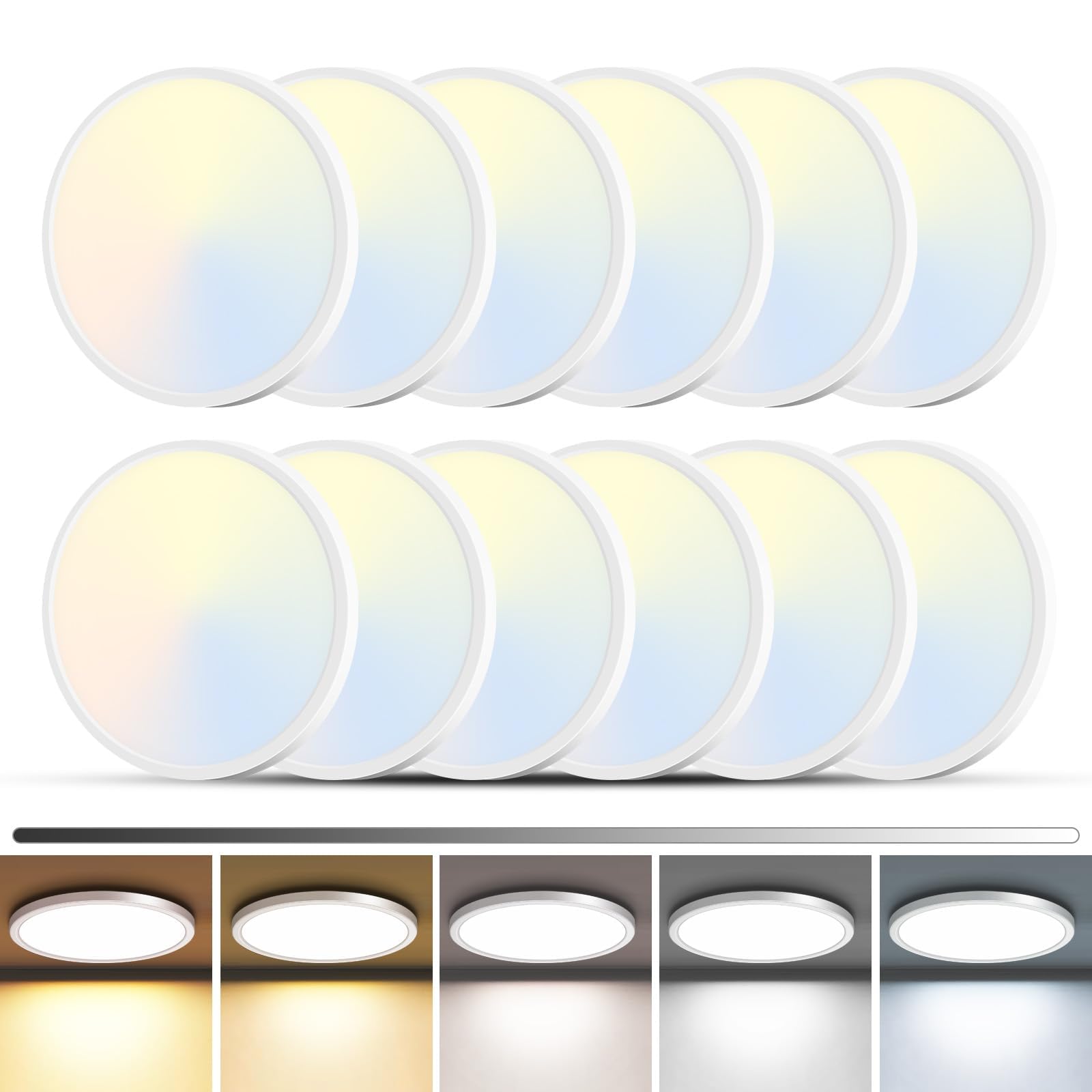 zemty 4Pack LED Flush Mount Ceiling Light, 12 Inch 24W Dimmable Round Ceiling Fixture, Black Low Profile Hardwired Ceiling Lamp for Bedroom, Kitchen, Hallway & Bathroom