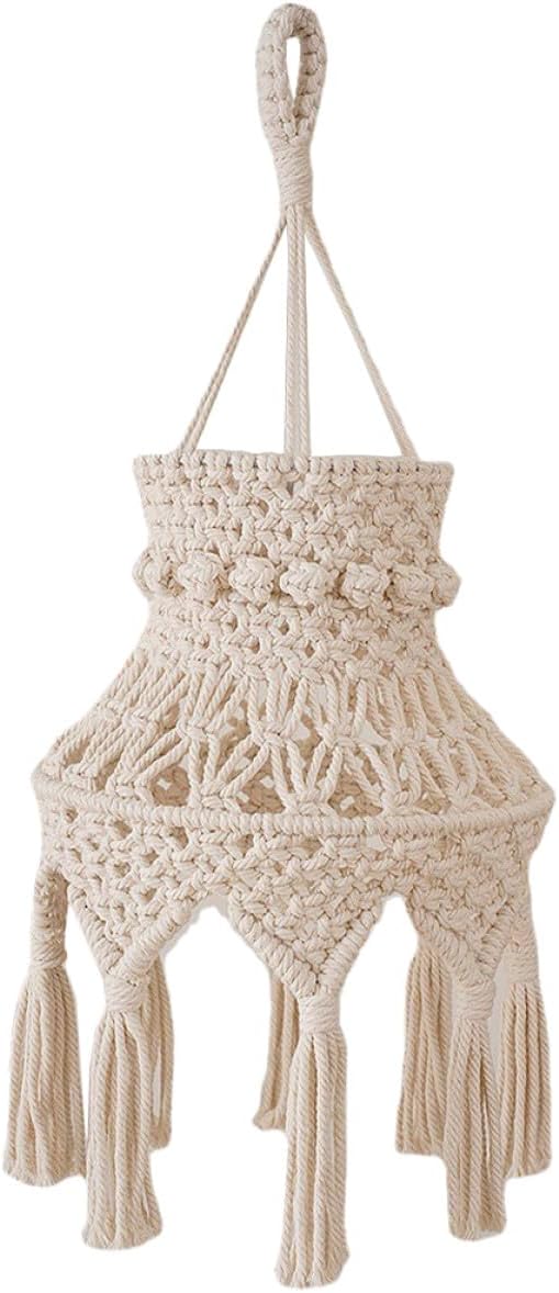 Macrame Lamp Shade Bohemian Hanging Lampshade Woven E27 Ceiling Light Cover for Bedroom Living Room Soft Decor