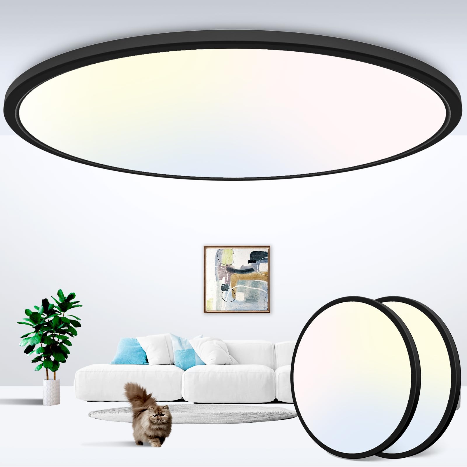 zemty 6Pack 12-Inch LED Flush Mount Ceiling Lights, 24W 3200Lumens 5 CCT Adjustable (3000K-6500K), Round Bright Light Fixture for Bedroom Kitchen Bathroom Hallway Closet(White)