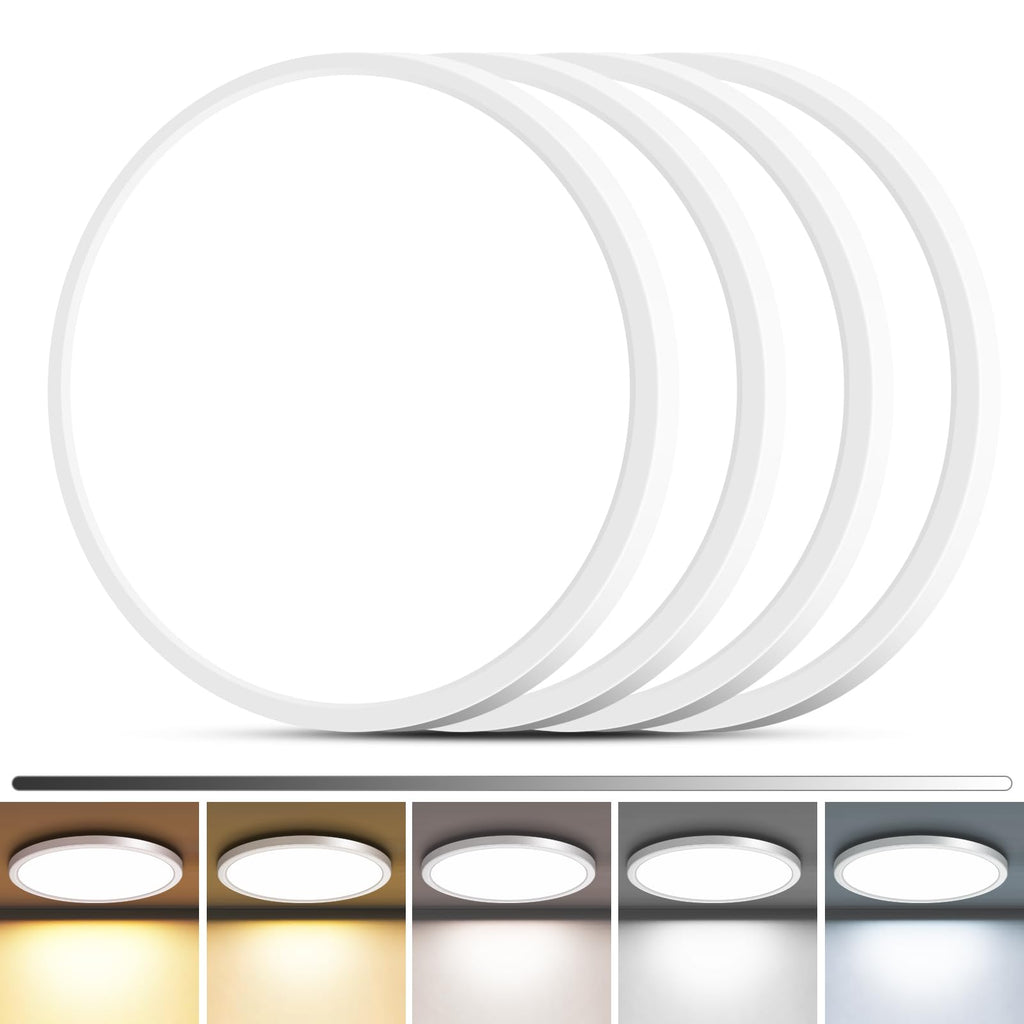 zemty 4Pack LED Flush Mount Ceiling Light, 12 Inch 24W Dimmable Round Ceiling Fixture, Black Low Profile Hardwired Ceiling Lamp for Bedroom, Kitchen, Hallway & Bathroom