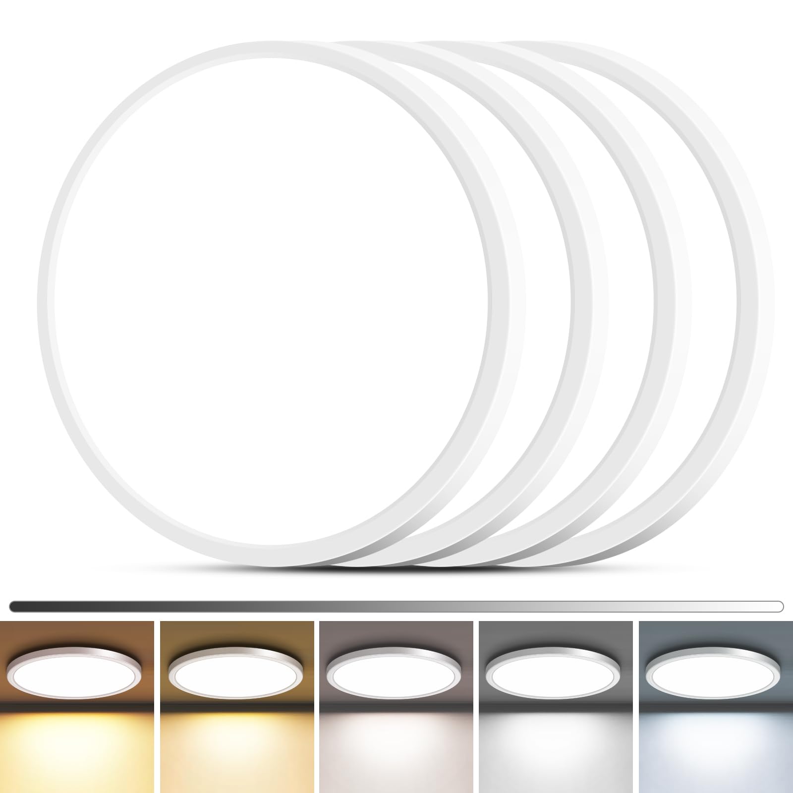 zemty 4Pack LED Flush Mount Ceiling Light, 12 Inch 24W Dimmable Round Ceiling Fixture, Black Low Profile Hardwired Ceiling Lamp for Bedroom, Kitchen, Hallway & Bathroom