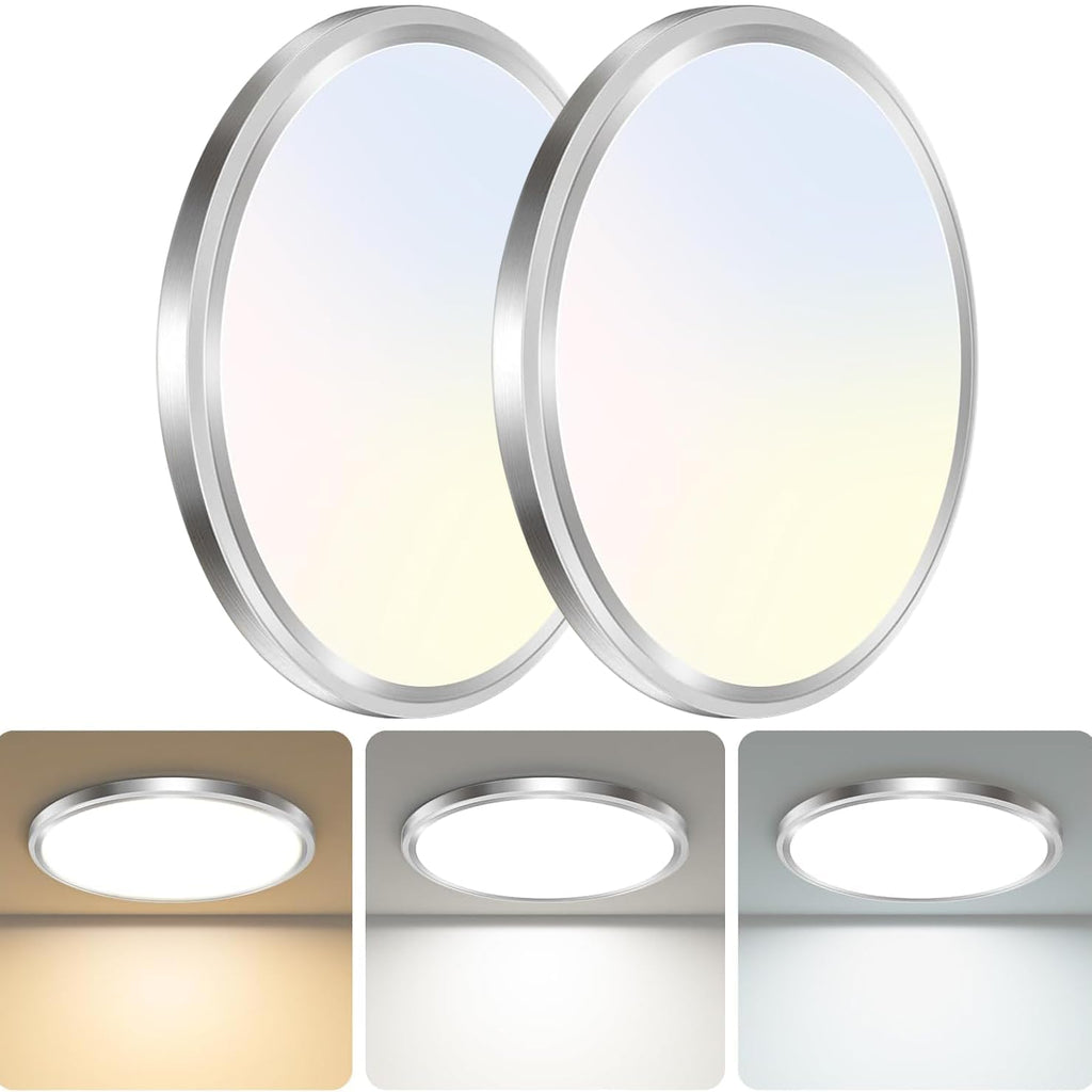 zemty 6Pack 12-Inch LED Flush Mount Ceiling Lights, 24W 3200Lumens 5 CCT Adjustable (3000K-6500K), Round Bright Light Fixture for Bedroom Kitchen Bathroom Hallway Closet(White)