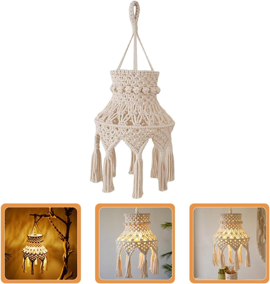 Macrame Lamp Shade Bohemian Hanging Lampshade Woven E27 Ceiling Light Cover for Bedroom Living Room Soft Decor