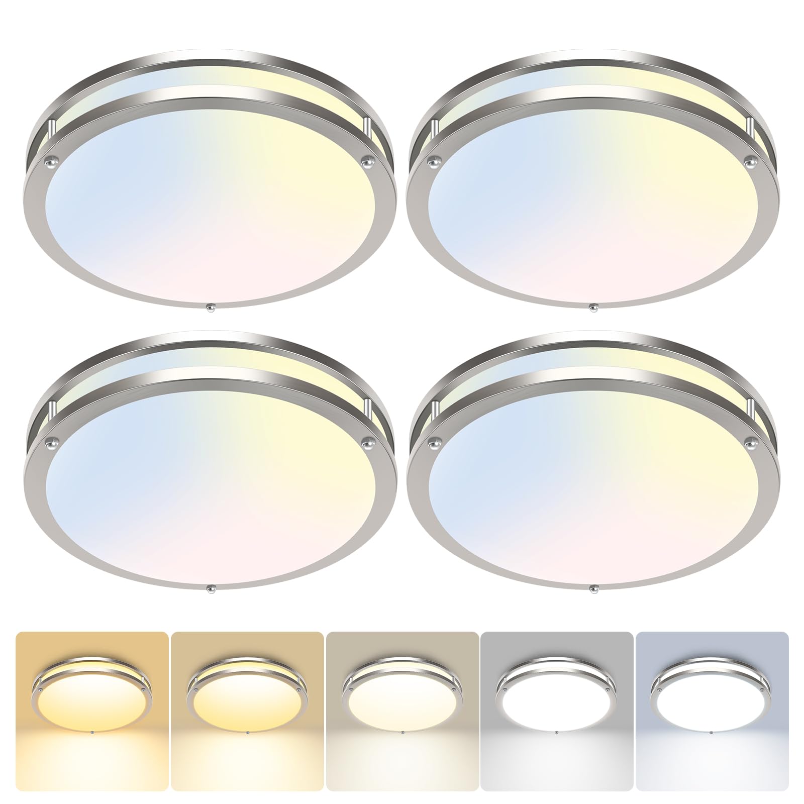 hepside 13inch Flush Mount Ceiling Light Fixture 2 Pack, Dimmable & 5 Color Temperatures Ceiling Light Black, 24W 3000K 3500K 4000K 5000K 6500K Adjustable Ceiling Lamps for Bathroom Bedroom Hallway
