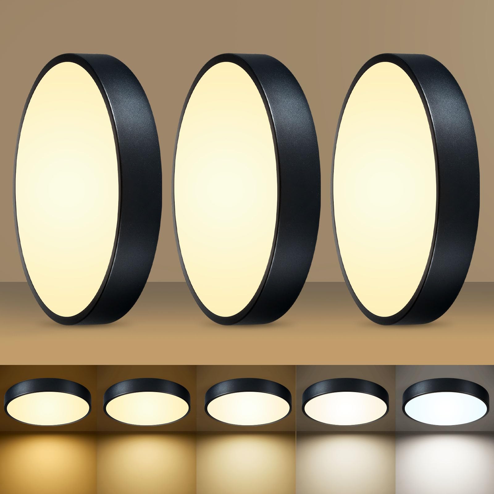 12 Inch Gold Dimmable LED Flush Mount Ceiling Light 24W 5CCT for Bedroom Kitchen Hallway