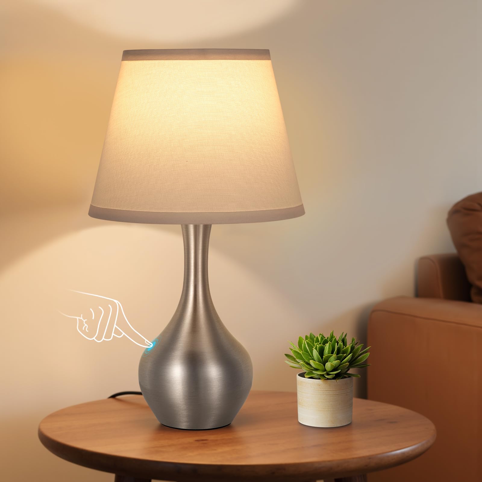 Seealle 16.1" Touch Table Lamps for Nightstand, 3-Way Dimmable Small Bedroom Lamps for Night Stands, Black Bedside Lamps for Living Room, Kids Room, End Table