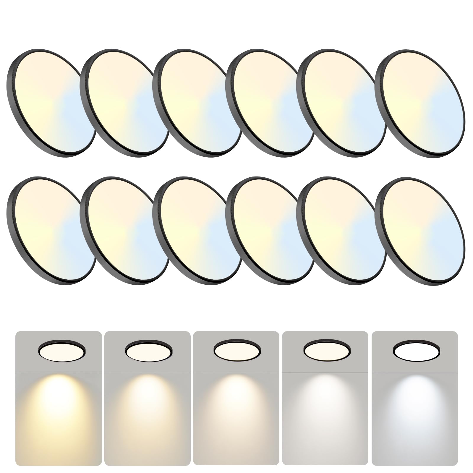 WKONCLDY 6PACK 3200lm LED Flush Mount Ceiling Light, Super Slim 12 inch LED Ceiling Light, 5000K Daylight LED Ceiling Light for Bedroom, Living Room, Dining Room, Garage and Office (White, Six Pack)